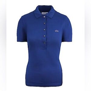 NWT Lacoste Women's Slim Fit Button Down Blue Polo Shirt Sz M